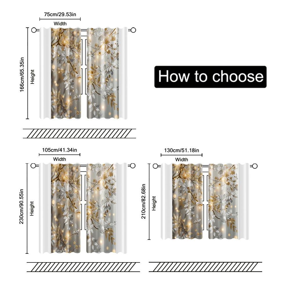 Filtering Curtains Excluding Rods Non Movable Without Batteries Golden Leaf Use Bedrooms Living Rooms Curtain Set Of 2 Made Polyester Washable Area
