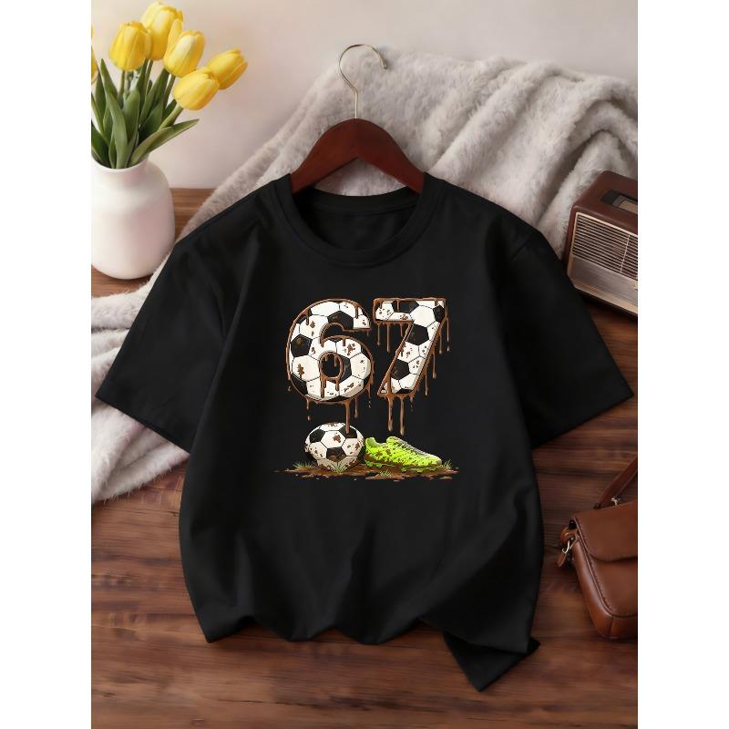 European sizes Children's Fashion Short-Sleeve T-Shirt, "Hot-Blooded Soccer Mud 67" Sporty Cute Style Printed Top