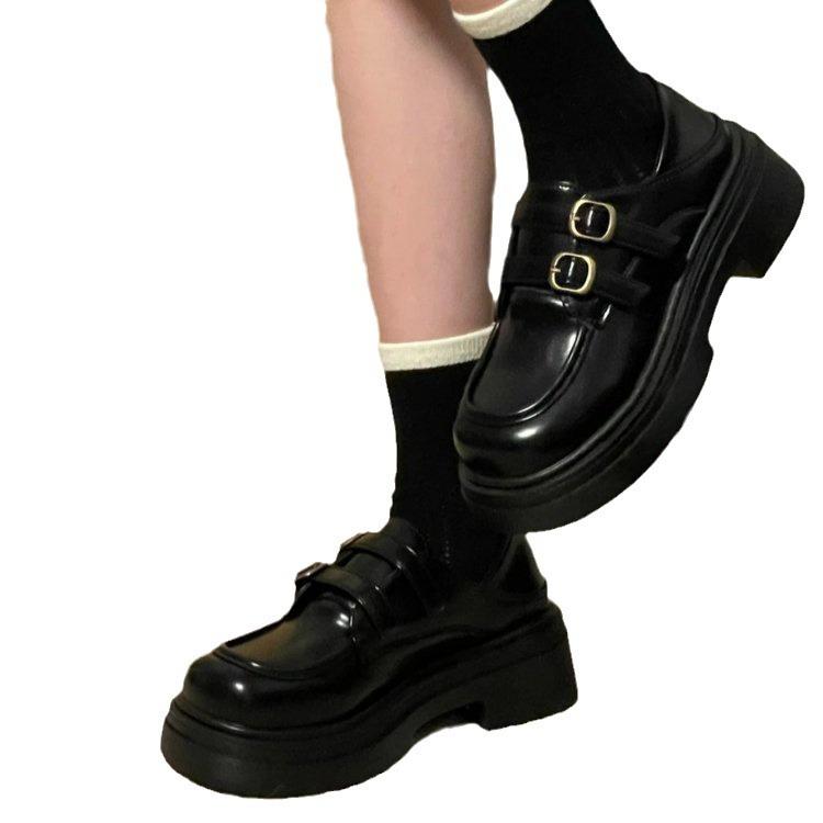 Platform small leather shoes women's spring and autumn 2024 new muffin loafers versatile commuting heightening jk single shoes board shoes