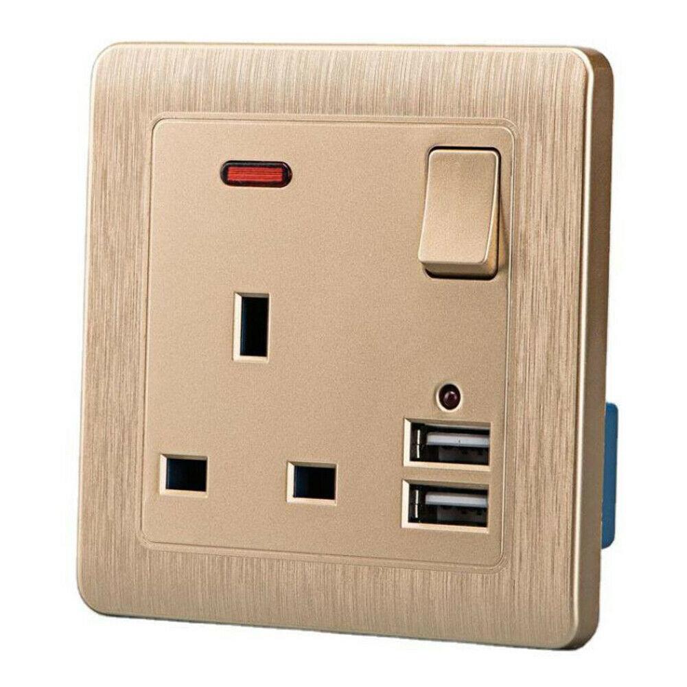 

PDTO UK Настенная розетка, 1 группа, 13 А, розетка с двойным USB-портом, зарядное устройство, золото