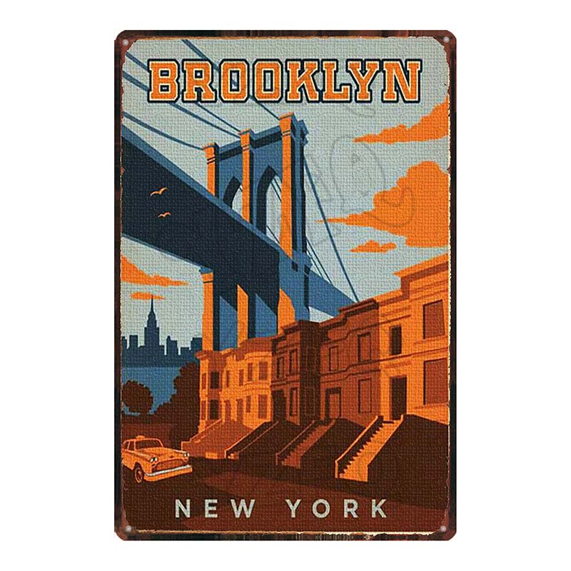 [ YZFQ ] New York City Reiseplakette Metall Vintage Blechschild Reisesouvenir Wand Bar Zuhause Restaurant Dekor 30X20CM DU-3558A