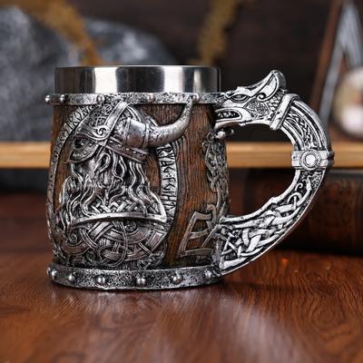 450ml Walhalla Wikinger Edelstahl Nordische Tonne Drachenboot Krieger Horn Schädel Bierkrug Krug Stein Tasse Harz Mann Glas