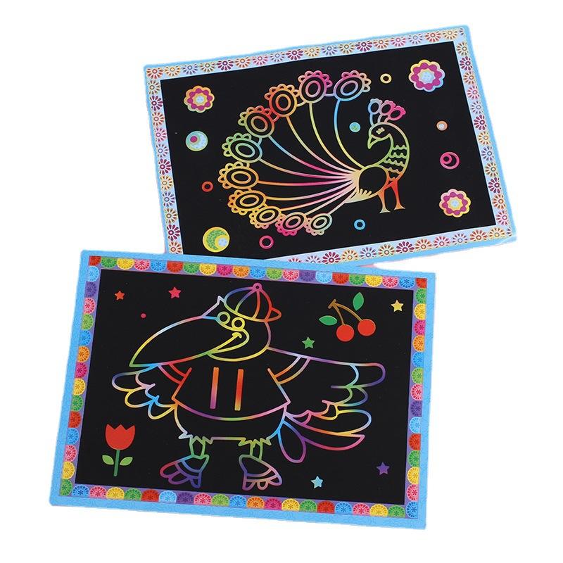 Rainbow Scratch Art Paper Set Magic Coloring Drawing Sheet with Wooden Stylus Educational Diy Craft Toy Kids Toys