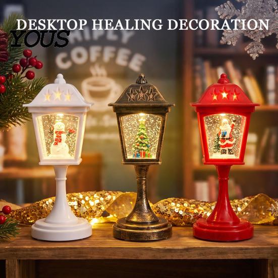 Warm Atmosphere Lighting Christmas Snow Sphere Lamp, Retro Street Lamp Design, Santa Winter Theme Ornament Snowman Tree Night Light for Bedroom,