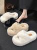 2025 Spring Women's Fuzzy Slippers: Thick Sole, 7cm Height Boost, Korean Style for Petite Women, Perfect for Autumn/Winter Wear.