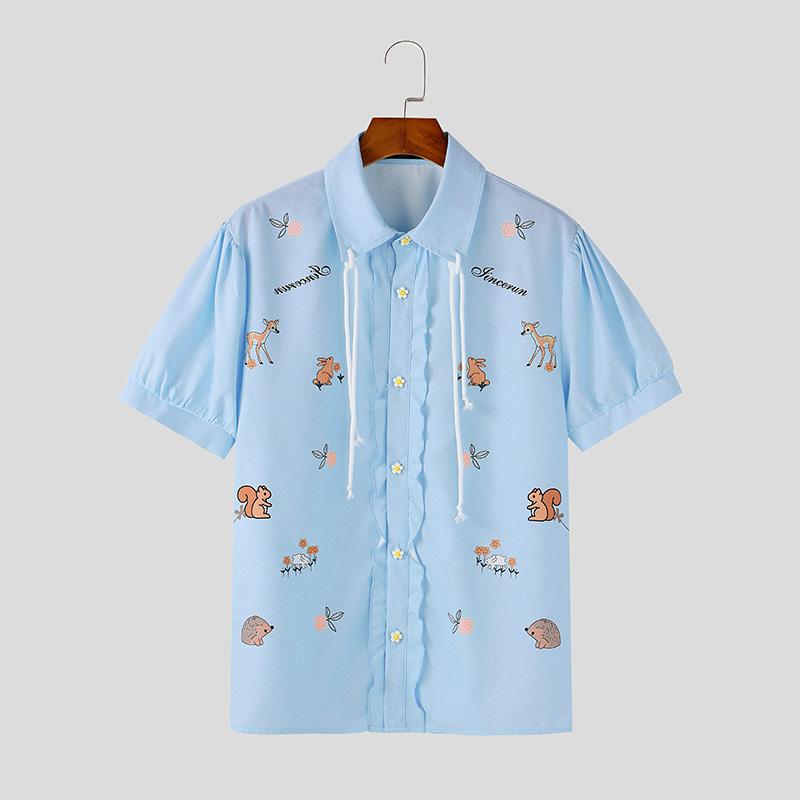 

INCERUN Summer Men Lapel Short Sleeve Floral Print Casual Holiday Tops T-shirts 5XL синий