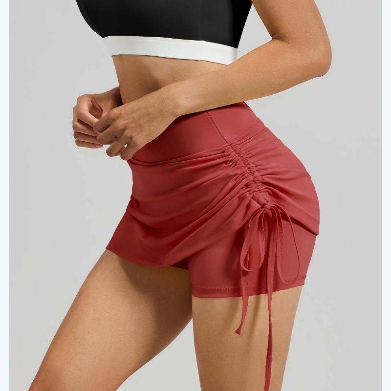 New Summer Wrinkled Sports Skirt Female Anti Exposure High Waisted Running Fake Two Piece Short Yoga Shorts for Women