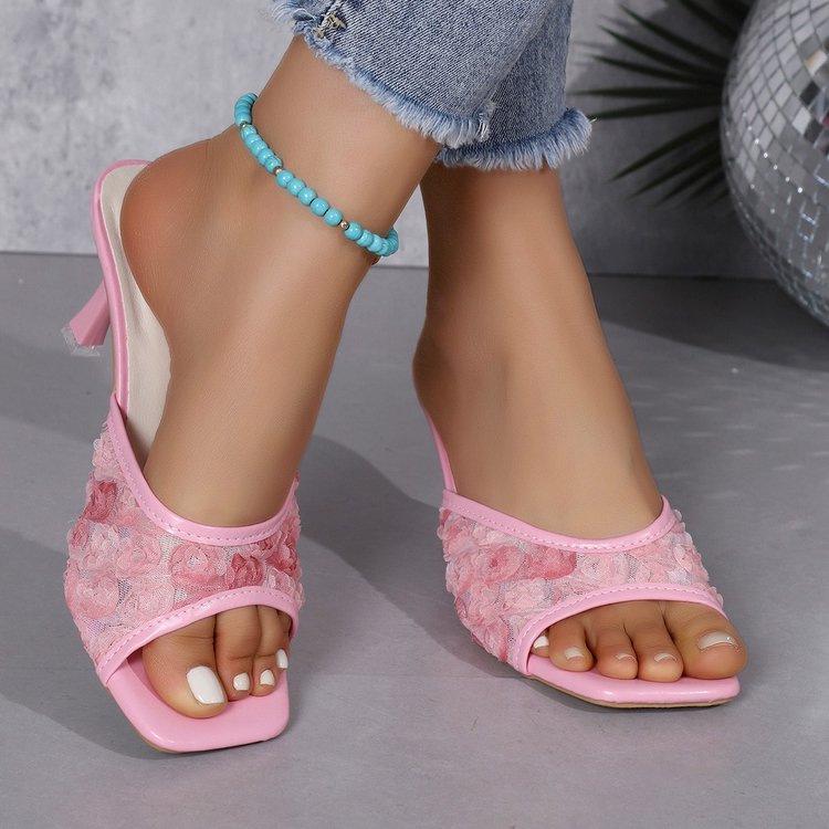 Plus-Size Cross-Strap High Heel Sandals - Women's French Style Open-Toe, Trendy 2026 Summer Chunky Heel Slippers