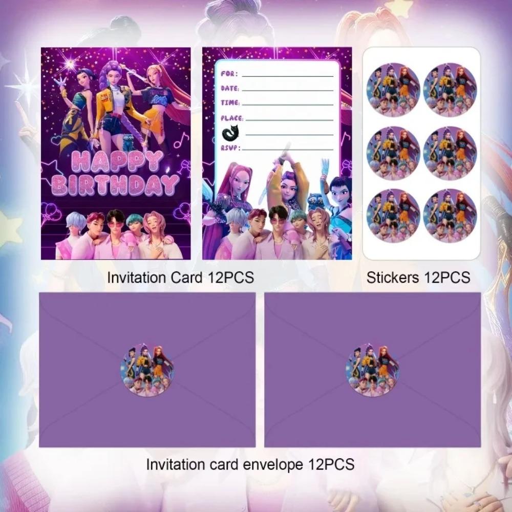 12 Stück KPop Dämonenjäger Party Einladungskarte Anime Einseitig Kinder Geburtstag Grußkarte Einladungskarte Party Dekoration