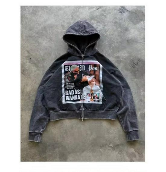 Cross-border 2026BAD Zipper Hoodie - Rebellious, Stylish, and Unique Printed Jacket S