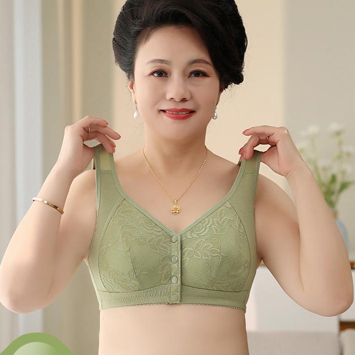 Fashion Middle-aged and Elderly Front Buckle Vest Type Mother Underwear Women's Comfortable Bra Large Size No Steel Ring Bra