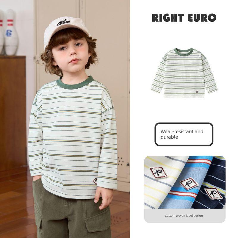 Right European Style Boys' T-Shirt Casual Striped Long-Sleeve Basic Versatile Autumn New Children's Clothing Baby Top Autumn