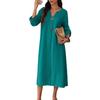 Women Long Sleeve V Neck Button Front Dress Multi Colors