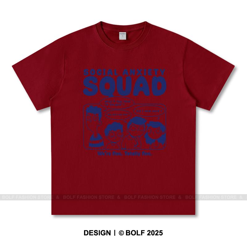 

Женская футболка с принтом Social Anxiety Squad, 100% хлопок, свободные футболки с принтом для мужчин, летние топы, уличная одежда Mood XXXL вино красного