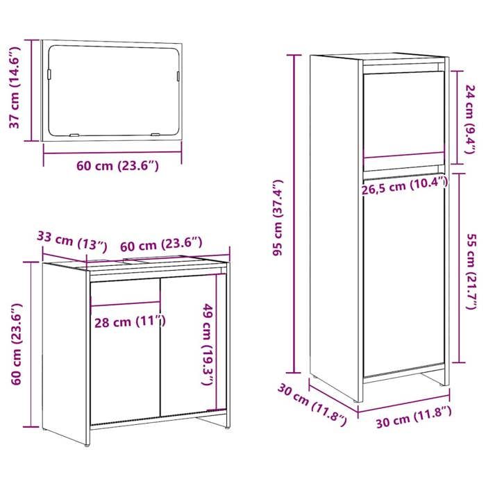 VidaXL Ensemble De Meubles Salle De Bain 3 Pcs Bois D'ingénierie, Armoire De Salle De Bain, Placard De Salle De Bain, Meuble 3328564