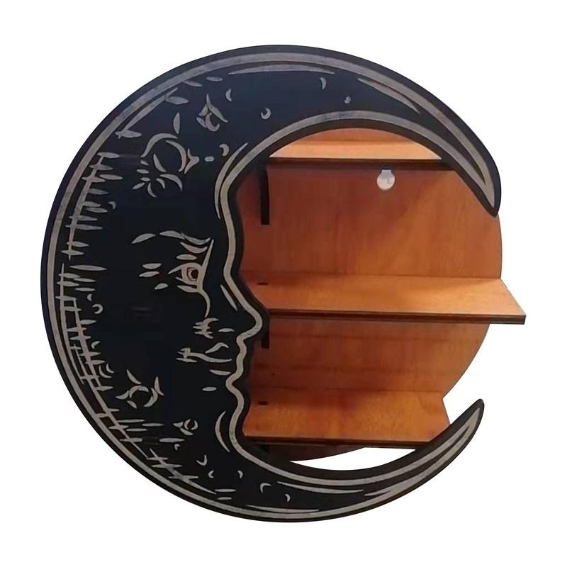 Antyczny, montowany na ścianie kryształowy wyświetlacz Półka w kształcie księżyca Kryształowy stojak, dekoracja ścienna Drewniany stojak Półka na olejki eteryczne Sypialnia