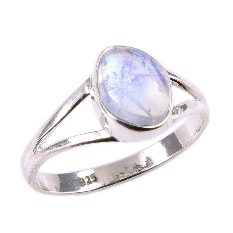 Natural Rainbow Moonstone Gemstone 925 Solid Sterling Silver Ring Size 8 N7W82