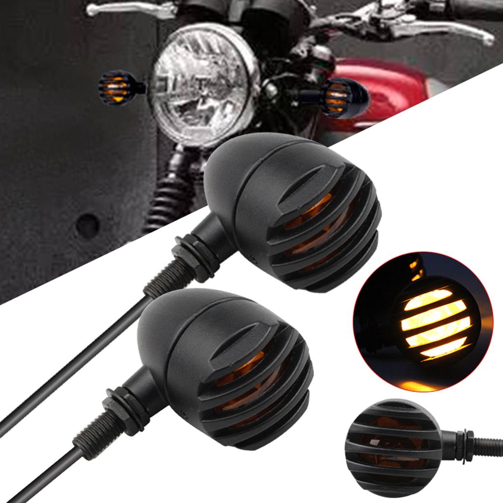 Retro Grid Motorcycle Turn Signal Light LED Brake Light Metal Shell Blinker Flashers Easy Installation for Motorbikes
