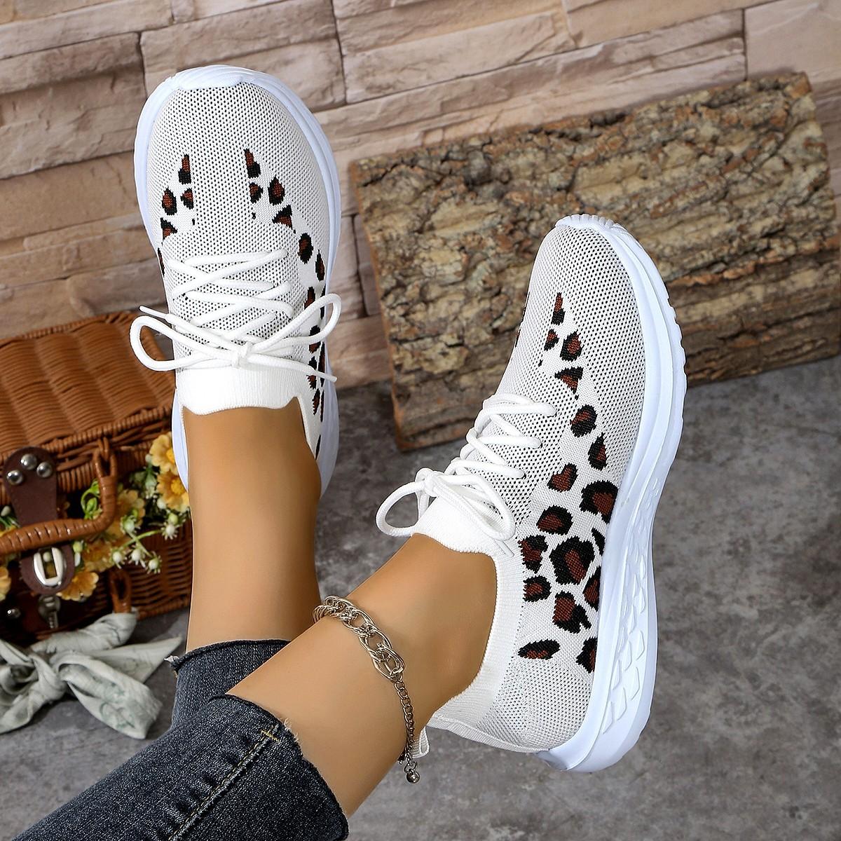 

Женская повседневная спортивная обувь Новые леопардовые туфли с круглым носком, ремешком, плоской подошвой, удобные сетчатые женские туфли 36 белый