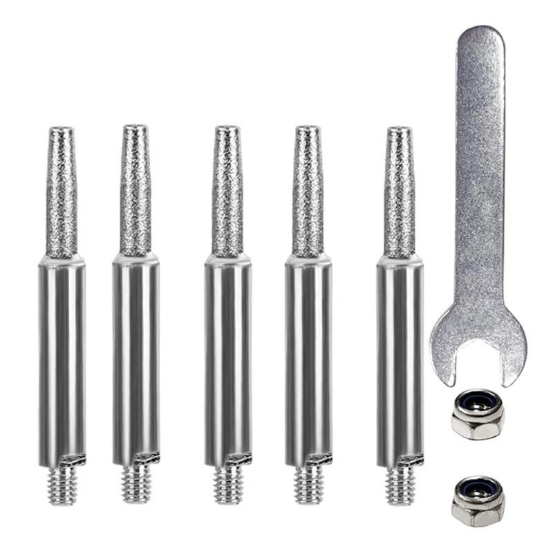 5 peças de pedra de afiar motosserra, afiador de motosserra, ferramenta de moagem de diamante com cabeças de moagem de chave 4mm/4,8mm/5,5mm
