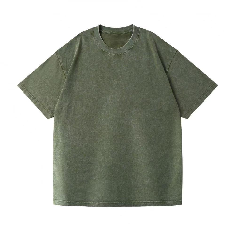 Men's Large Size Drop Shoulder Washed and Old T-shirt Round Neck Loose Vintage Topsjavascript: Void(0)