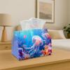 1pc Tissue Box Holder Featuring a Colorful Jellyfish Ocean Design with an Underwater Coral Reef In Blue And Pink, Made from Durable Polyester, Perfect