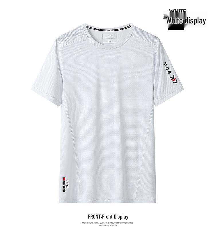 New Ice Silk Men's Round Neck Loose Short Sleeve T-shirt, Summer, Solid Color, Sizes L-9XL.