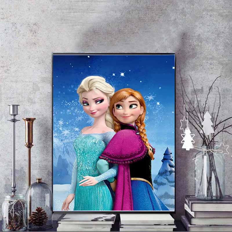 Disney Pittura con Diamanti Elsa e Anna Tema Amore Fraterno Illustrazione Carina Fai da Te Mosaico di Strass Kit Punto Croce Ricamo Regalo Decorazione Casa