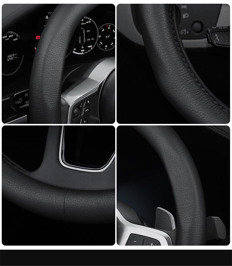 Genuine Leather Steering Wheel Cover for Jaguar XF, F-PACE, XEL, XFL, XJ, XE - All Seasons, Non-Slip.