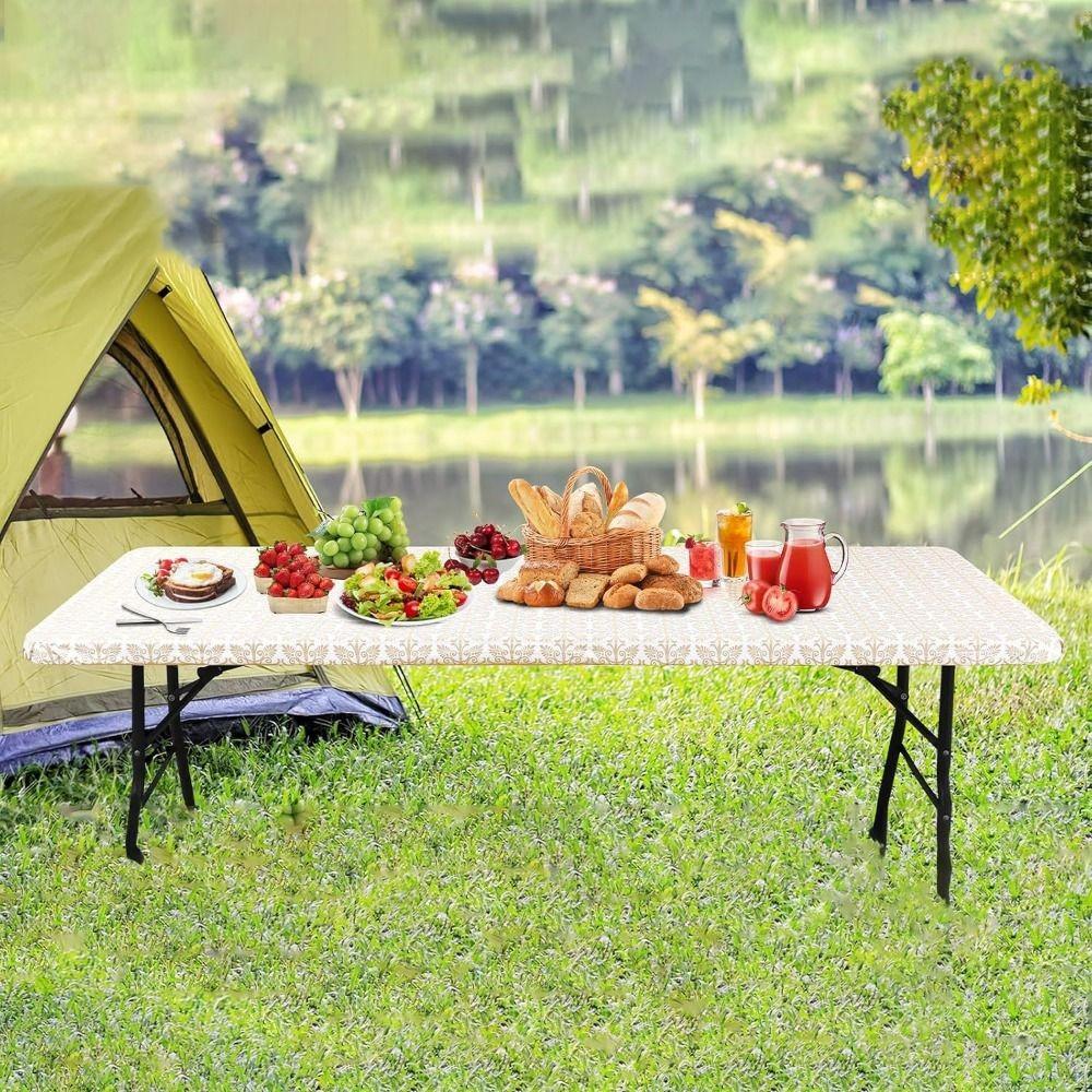Waterproof Baroque Print Elastic Fitted Tablecloth Rectangular Outdoor Fold Table Cover  Picnic