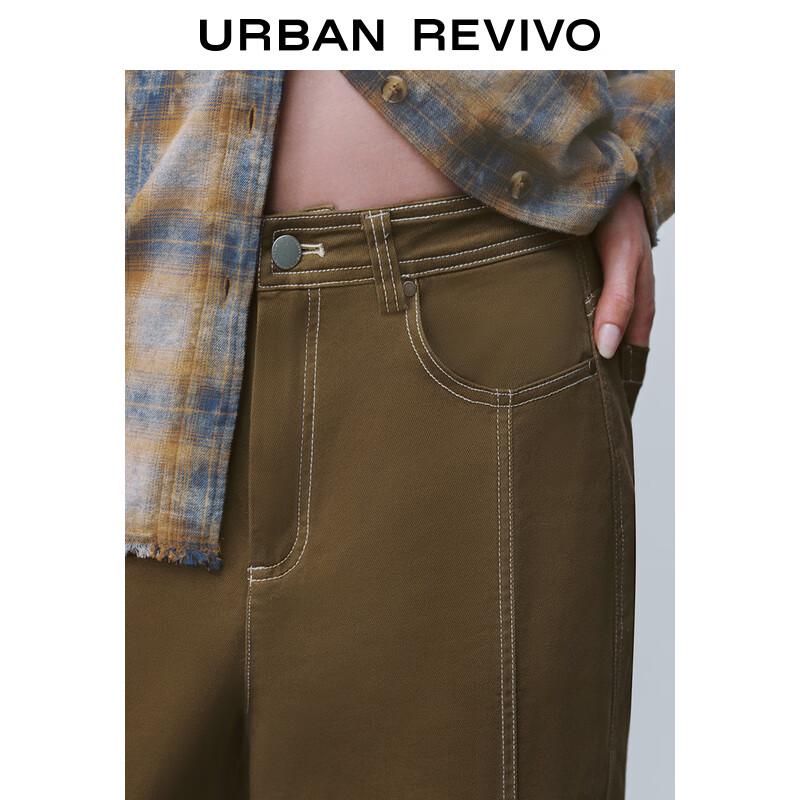 UR 2025 Spring Retro Contrast Stitch Straight-Leg Pants