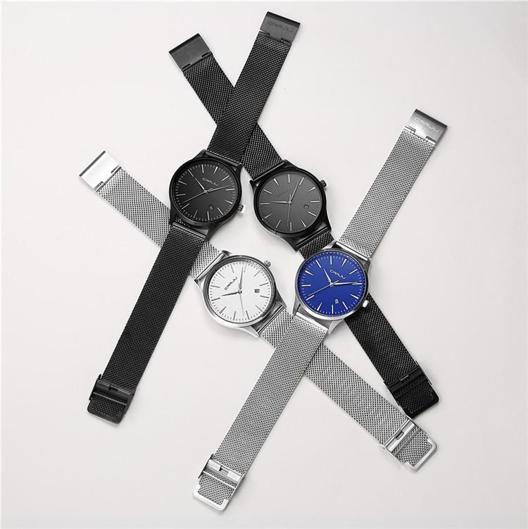 CRRJU-2135 New Men's Steel Mesh Watch Men's Calendar Leisure Business Watch Men