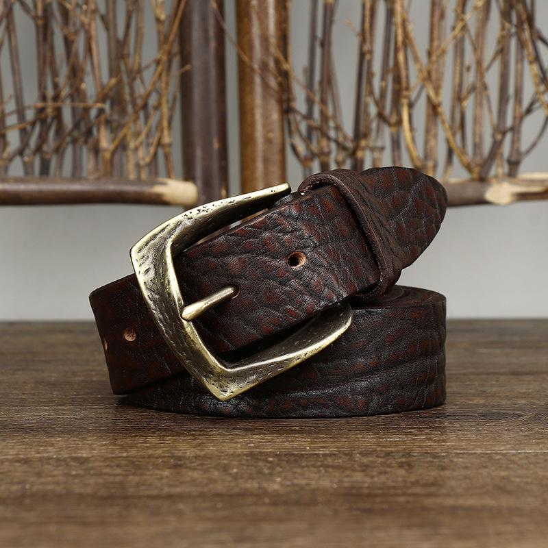 Thickened African Bison Leather Shrink Pattern Retro Rough Pattern Belt Men'S Genuine Leather First Layer Cowhide Tree Pattern Rough Personality Belt