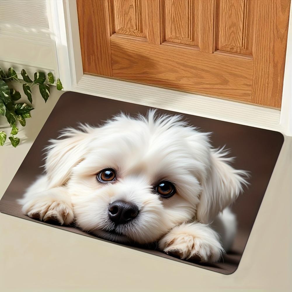 Cute White Puppy Door Mat Carpet Mat Rug Home Decoration Small Dog Pattern Non Slip Floor Mat for Entryway Welcome Mat