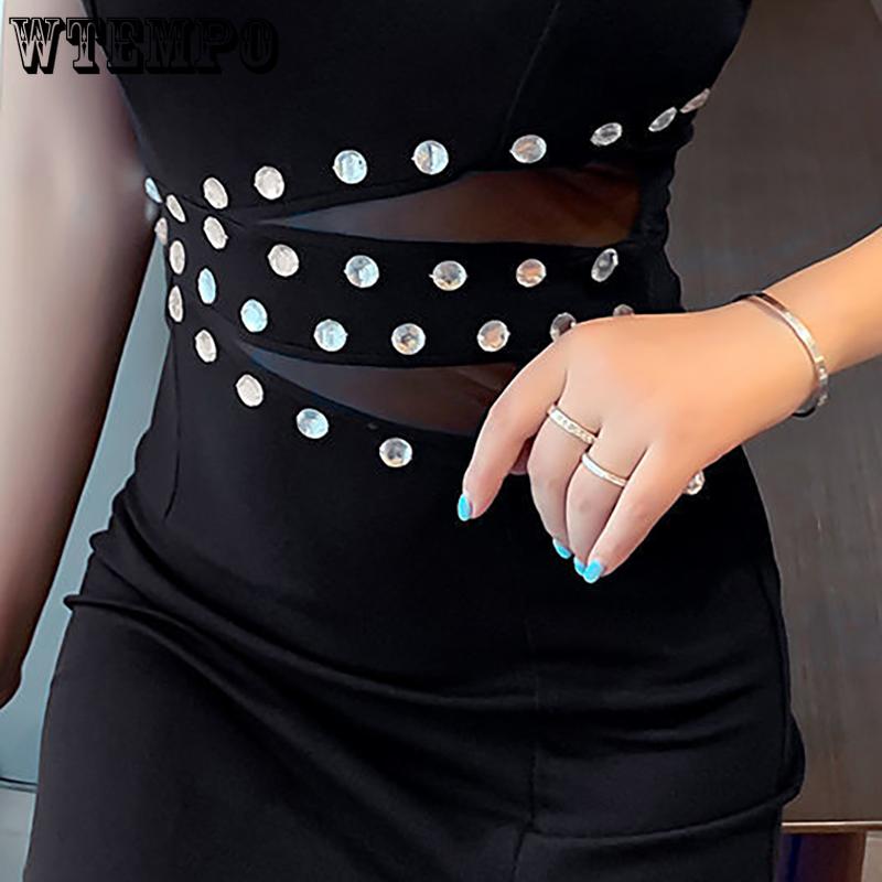 WTEMPO Dámské večerní šaty Sexy ohlávka Nízký střih Svatební šaty Šaty na boky Pas se stahovací šňůrkou Ramínka Duté společenské šaty