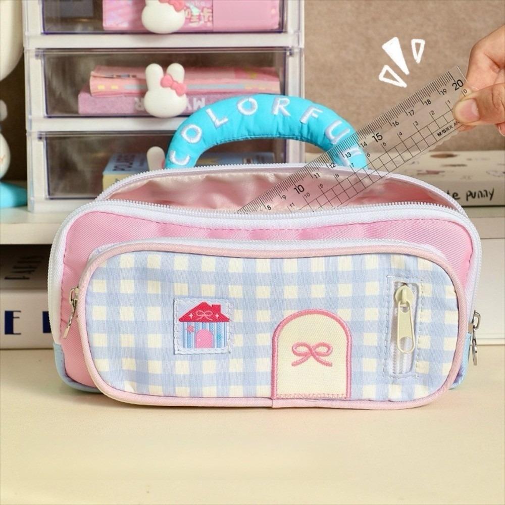 Large Capacity Dopamine House Pencil Bag Embroidered Pen Pencil Case Stationery Storage Bag  Kids