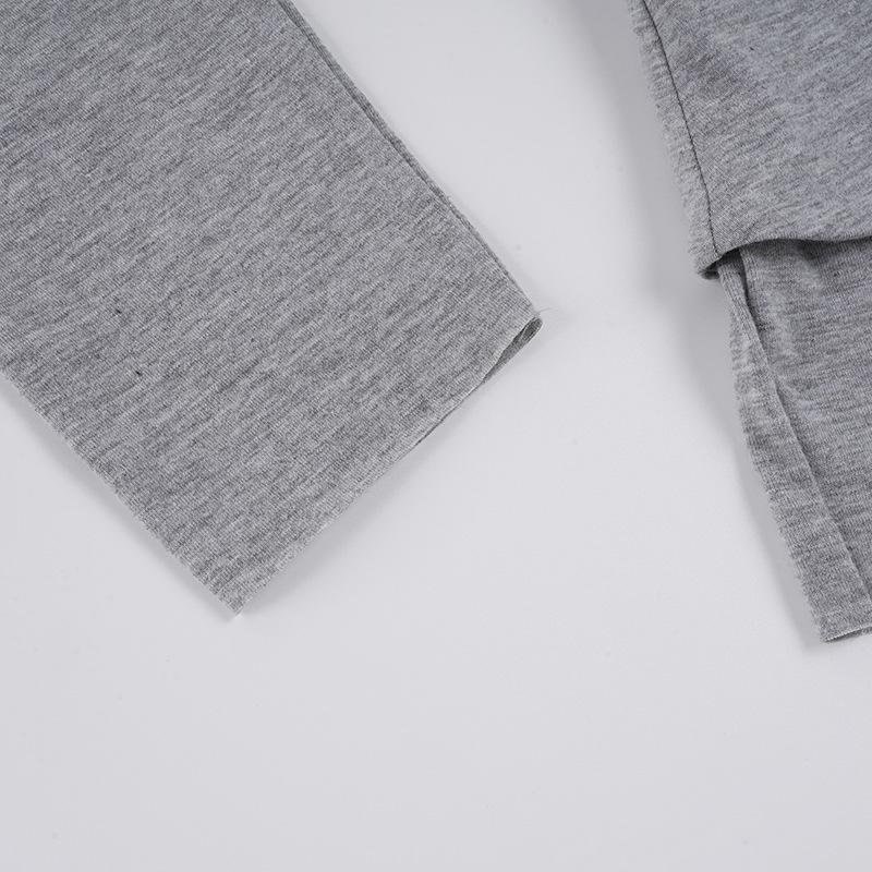 American Casual Off-Shoulder Long-Sleeve Hoodie Waist-Cinched Sportswear Set