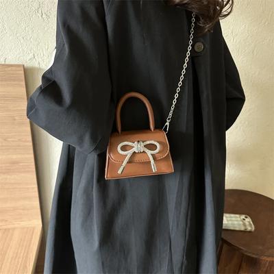 Bow Design Solid Color Mini Shoulder Bag PU Leather Flap Crossbody Bags for Women  Fashion Female Chain Purse and Handbags
