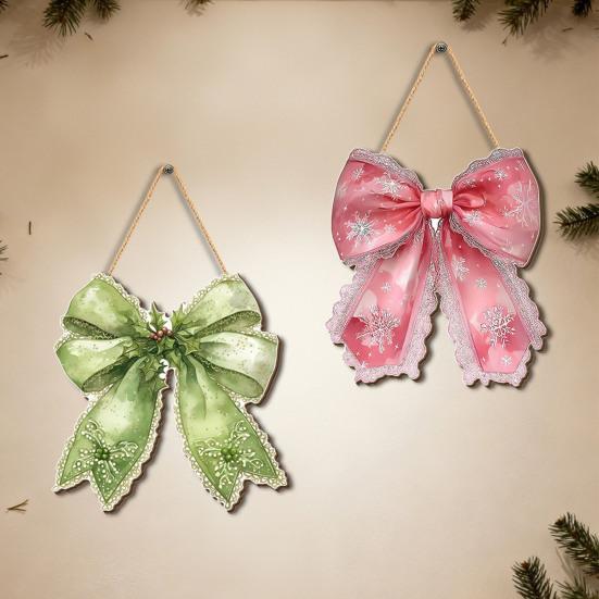 Yousheng Christmas Bow Wooden Door Sign 12 Inch Large Bow Hanging Welcome Sign Vintage Wall Art Door Hanger for Girls Room Dorm Apartment Porch Decor