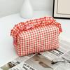 Portable Makeup Bag Plaid Pattern Multifunctional Makeup Brush Storage Bag with Zipper Quilted Design Travel Toiletry Bag