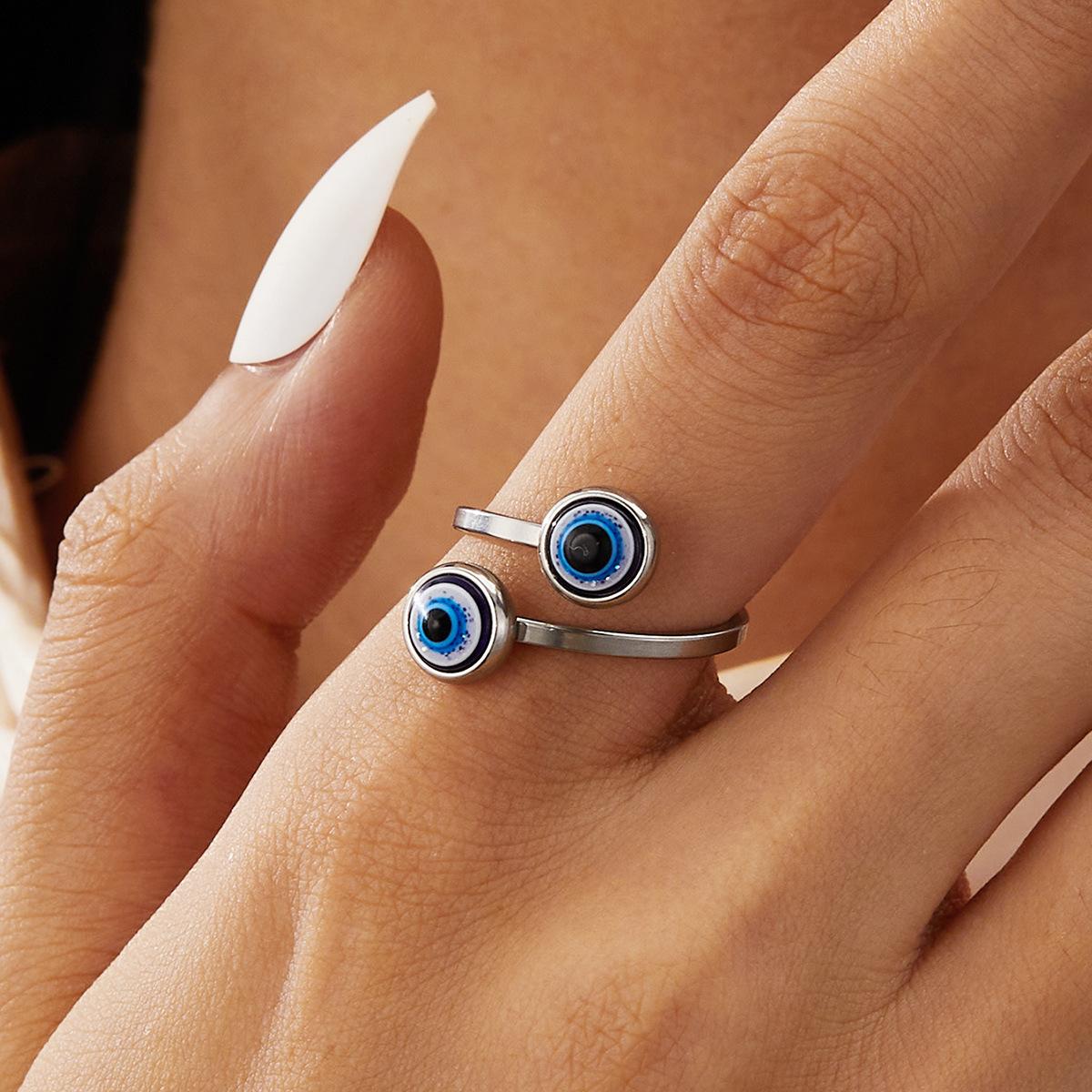 Stainless Steel Evil Eye Adjustable Rings Bohemian Ethnic Enamel Blue Eye Finger Ring for Women Turkey Jewelry Gift resizable