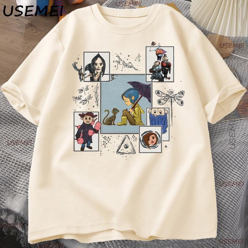 Vintage Halloween Coraline Tshirt for Unisex Women Casual Short Sleeve T Shirt Unisexs Cltoting Harajuku Y2k Clothes Streetwear