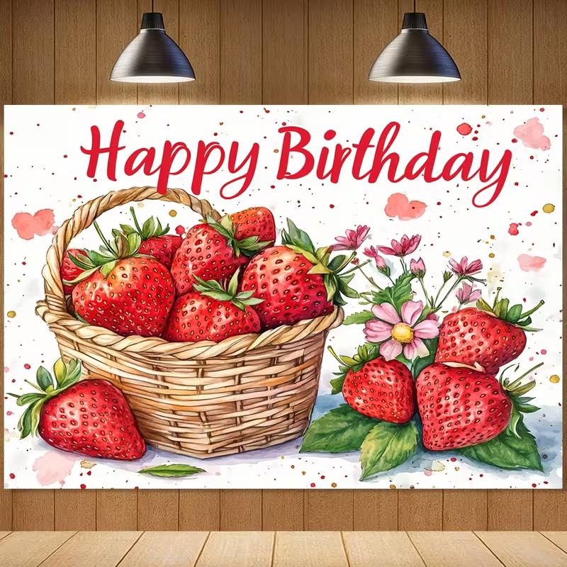 2D Watercolor Strawberry Happy Birthday Background
