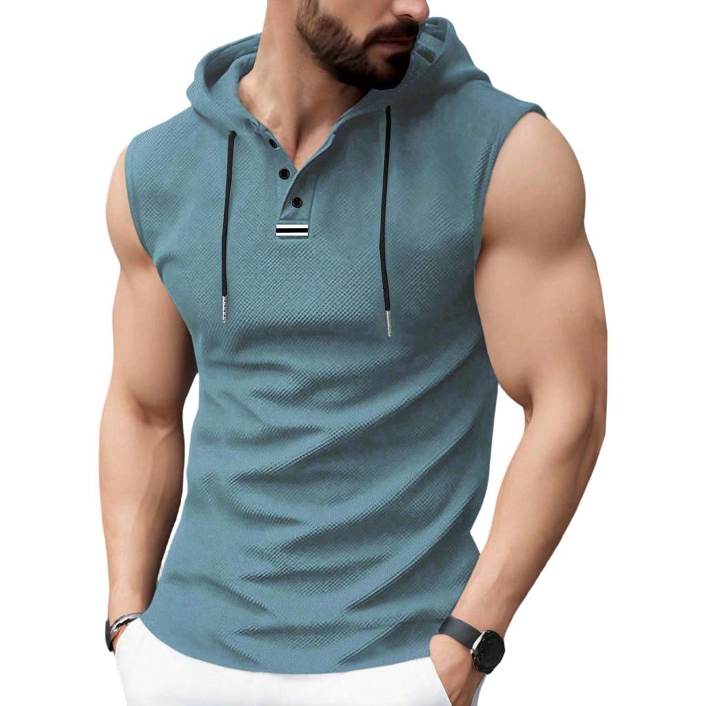Men's Summer Casual Hooded Pocket Vest Vest Sports Sleeveless Shirt