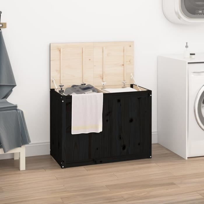 VidaXL Boîte à linge Noir 88,5x44x66 cm Bois massif de pin 823573