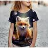 Kawaii Cartoon Animal Fox Kids Adult Printed T-shirt Summer Women's and Men's Casual Outdoor Girl and Boy Short Sleeve Tees Top