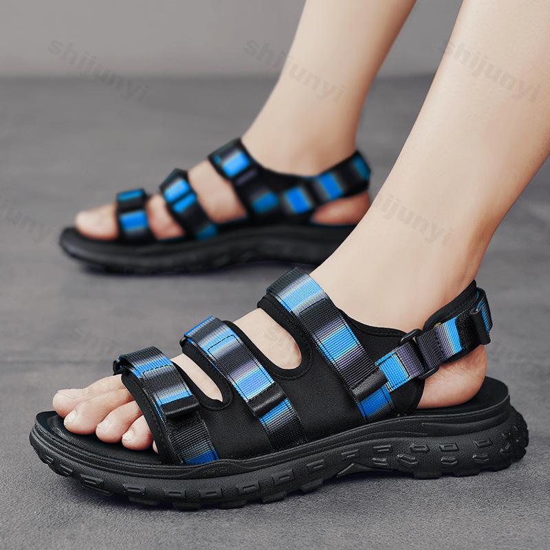 

Модные полые дышащие мужские сандалии Модная новинка Мягкая подошва Уличная повседневная крутая обувь 2025 Лето Удобные легкие кроссовки 39 синий
