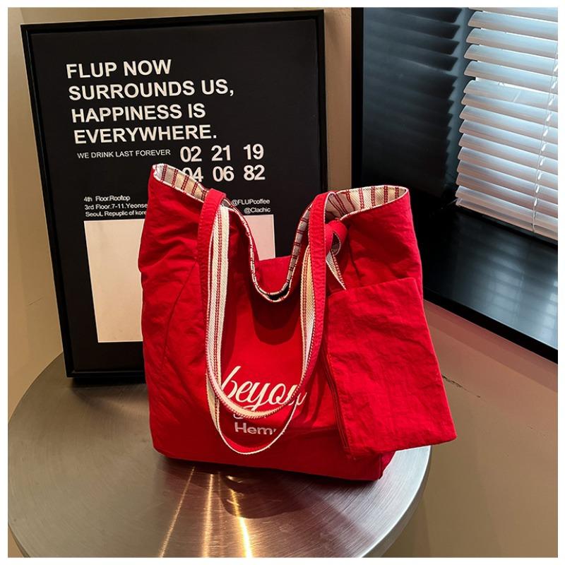 

Literary and artistic plaid double-sided shoulder bag, new simple college student commuting portable tote bag червоний