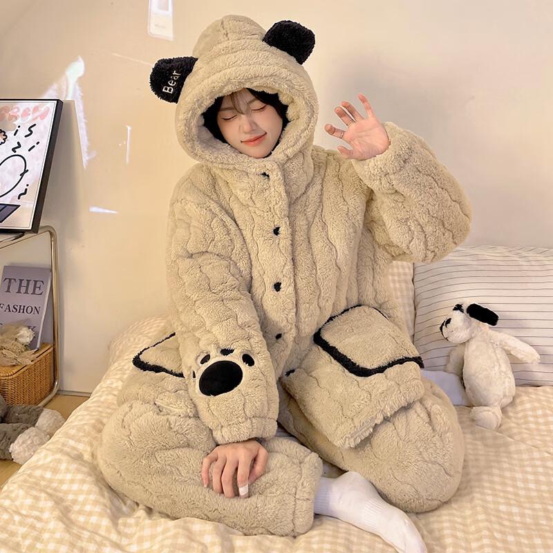 Yuzhaolin Women s Winter Coral Fleece Padded Pajama Set XL