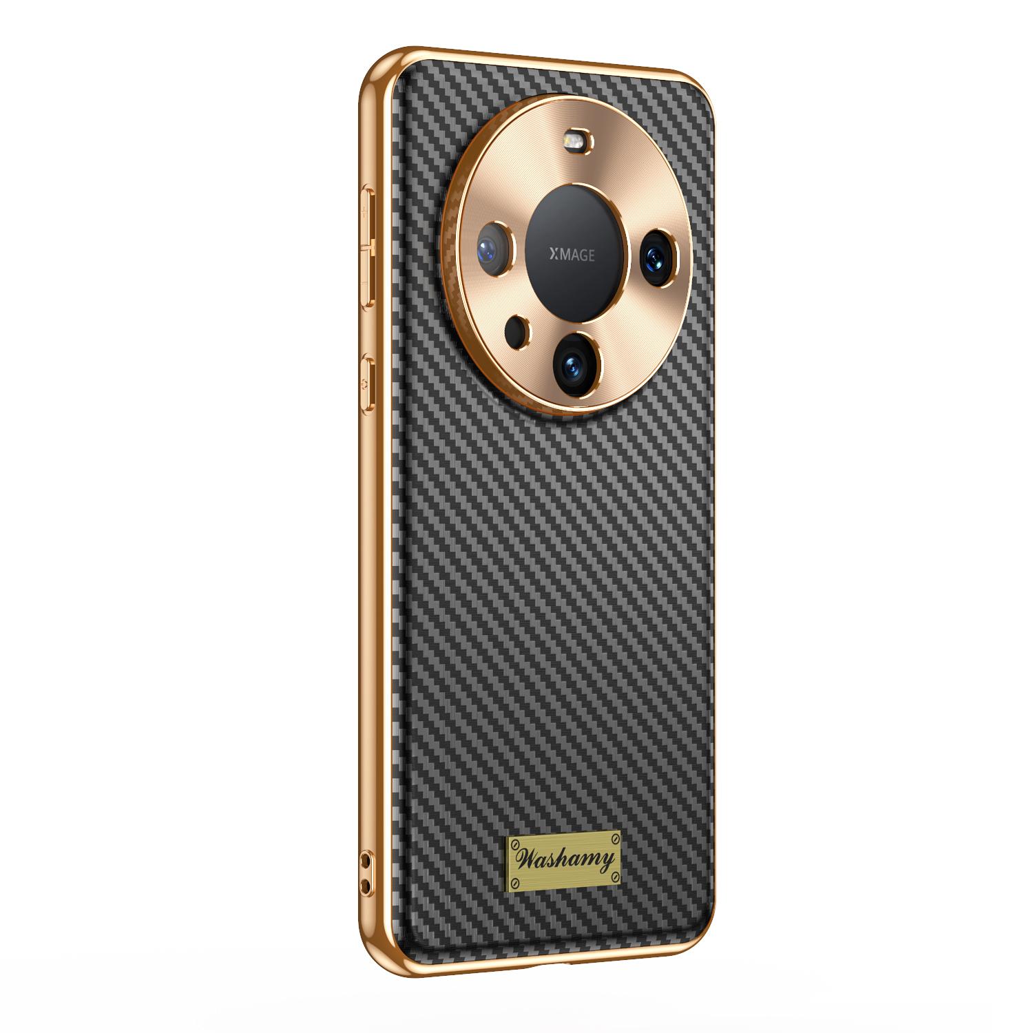 

Carbon Fiber Texture Cowhide Leather Case for Huawei Mate 60 Pro Plus Mate60 Electroplated Camera Lens Protection Bumper Cover Mate60 чёрный